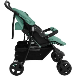 Transport De Bébés-vidaXL Poussette à deux places Acier Vert