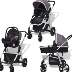 vidaXL Poussette 3-en-1 Aluminium et noir