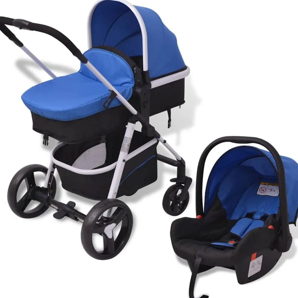 vidaXL Poussette 3-en-1 Aluminium et noir