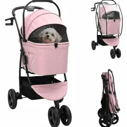 Articles Pour Animaux De Compagnie-vidaXL Poussette Pliante pour Animaux 78 x 54 x 101 cm Polyester Rose