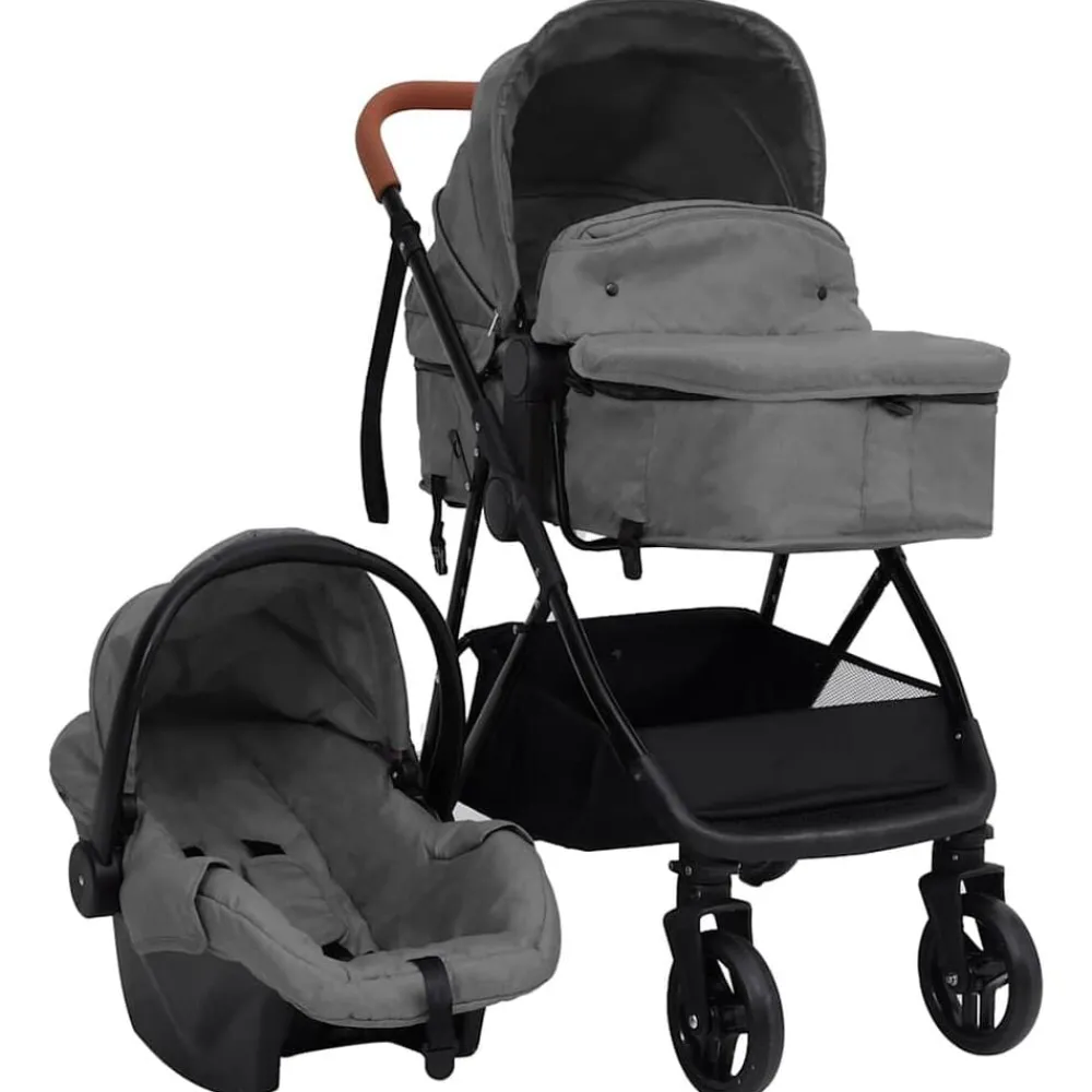 Transport De Bébés-vidaXL Poussette pour bébé 3-en-1 et noir Acier Gris clair
