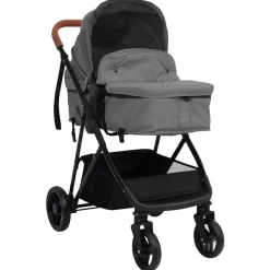 Transport De Bébés-vidaXL Poussette pour bébé 3-en-1 et noir Acier Gris clair