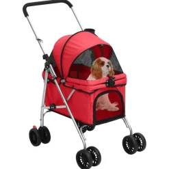 Articles Pour Animaux De Compagnie-vidaXL Poussette pour chien pliante 76x50x100 cm Tissu Oxford Rouge