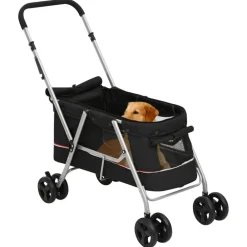 Articles Pour Animaux De Compagnie-vidaXL Poussette pour chien pliante 100x49x96 cm Tissu de lin Noir