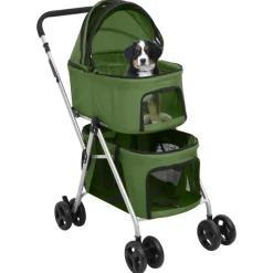 Articles Pour Animaux De Compagnie-vidaXL Poussette pour chien pliante à 2 niveaux 83x48x97 cm Vert
