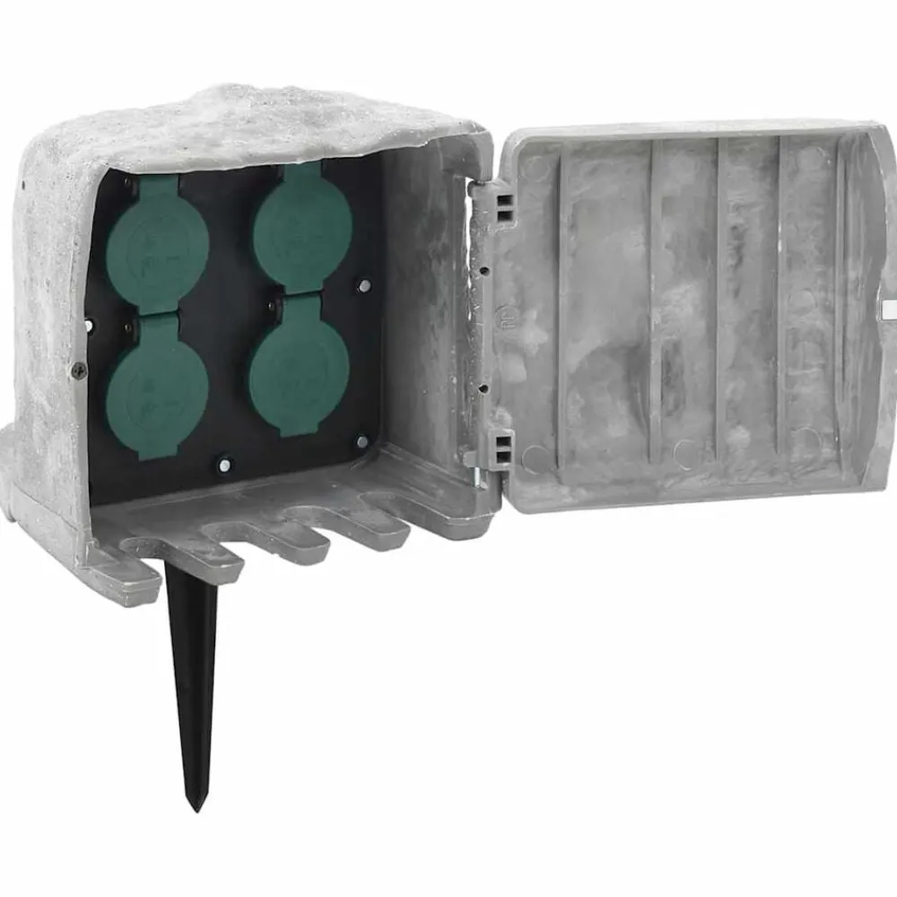 Accessoires Électriques-vidaXL Prise d'extérieur avec piquet à 4 voies aspect de pierre gris