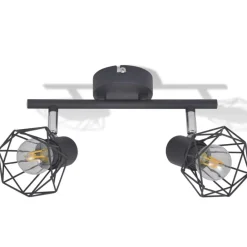 Luminaires-vidaXL Projecteur style industriel noir avec 2 ampoules à filament LED