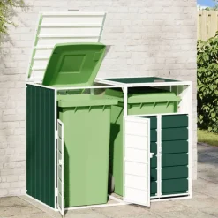 vidaXL Rangement à roulettes pour poubelles pour deux bacs acier
