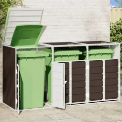 vidaXL Rangement à roulettes pour poubelles pour trois bacs acier