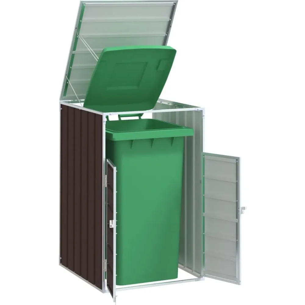 Produits Ménagers-vidaXL Rangement à roulettes pour poubelles pour bac unique acier Marron