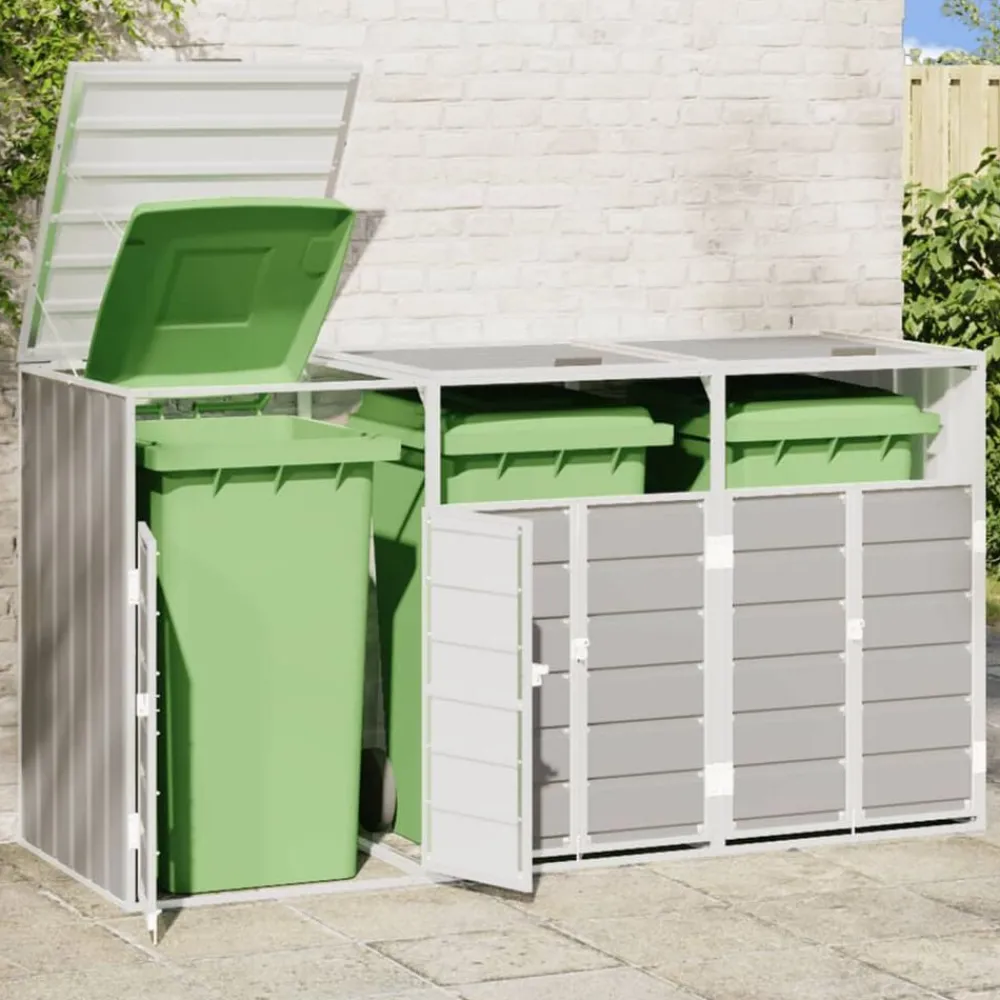 Produits Ménagers-vidaXL Rangement à roulettes pour poubelles pour trois bacs acier Gris