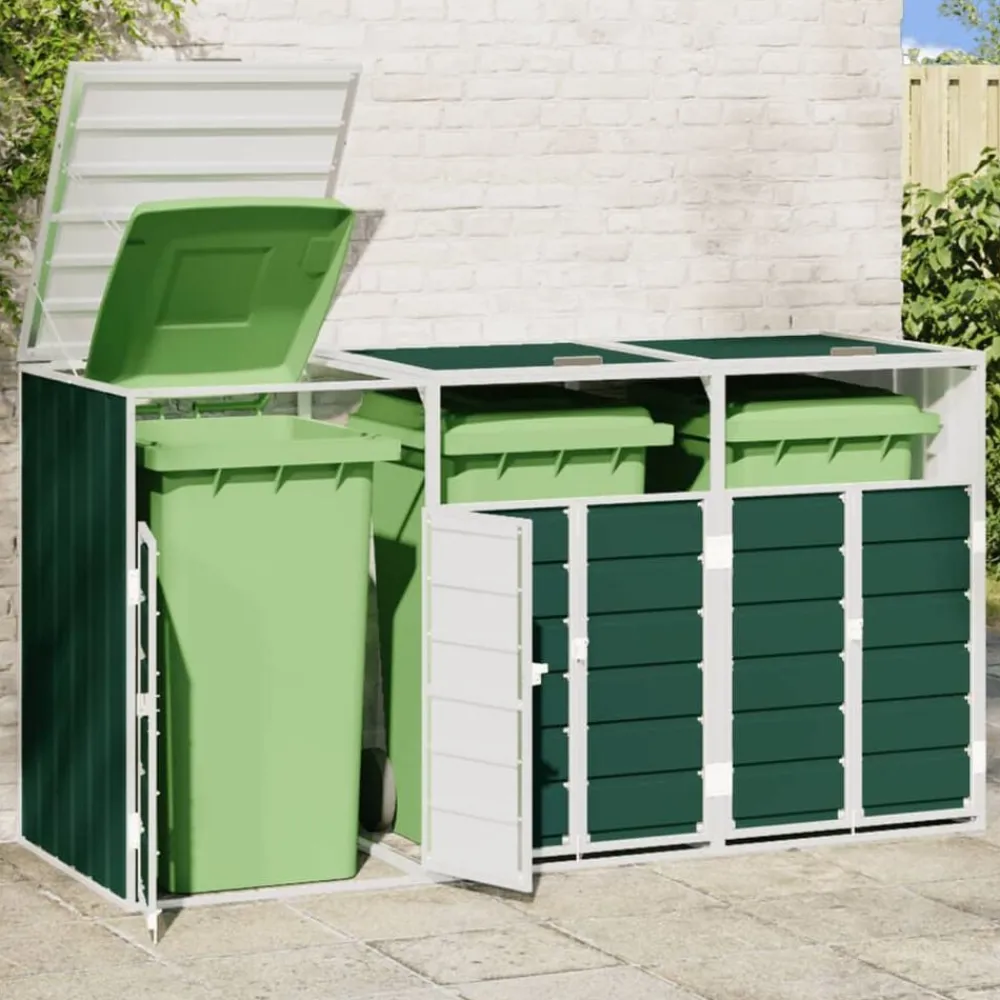 Produits Ménagers-vidaXL Rangement à roulettes pour poubelles pour trois bacs acier Vert