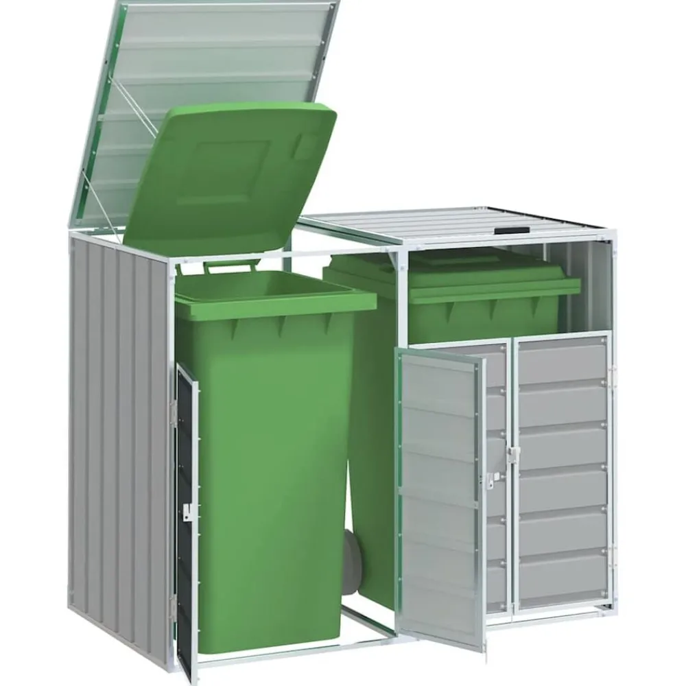 vidaXL Rangement à roulettes pour poubelles pour deux bacs acier