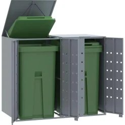 vidaXL Rangement à roulettes pour poubelles pour 2 bacs acier