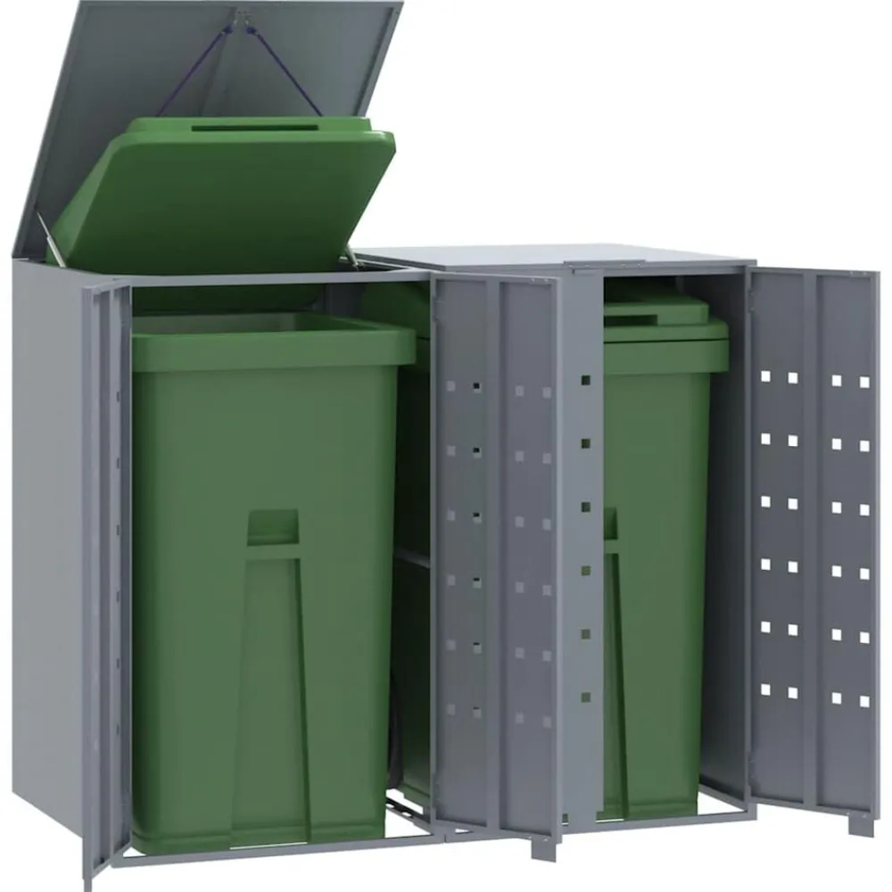 vidaXL Rangement à roulettes pour poubelles pour 2 bacs acier