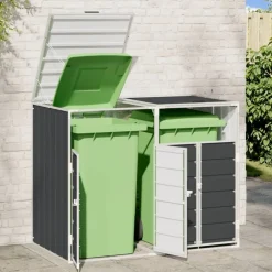 vidaXL Rangement à roulettes pour poubelles pour deux bacs acier