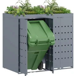 Produits Ménagers-vidaXL Rangement de poubelle à roulettes pour 2 poubelles clair Gris