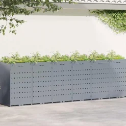 Produits Ménagers-vidaXL Rangement de poubelle à roulettes pour 6 poubelles clair Gris