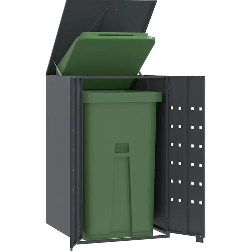 Produits Ménagers-vidaXL Rangement pour poubelle à roulettes pour poubelle simple 69 x 79 x 117 cm Acier Anthracite