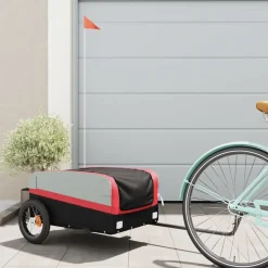 Loisirs De Plein Air-vidaXL Remorque de vélo noir et 30 kg fer Rouge