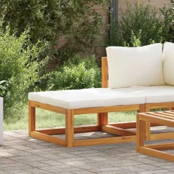 vidaXL Repose-pied avec coussin blanc crème Bois d'acacia massif