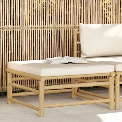 vidaXL Repose-pied de jardin avec coussin crème Bambou