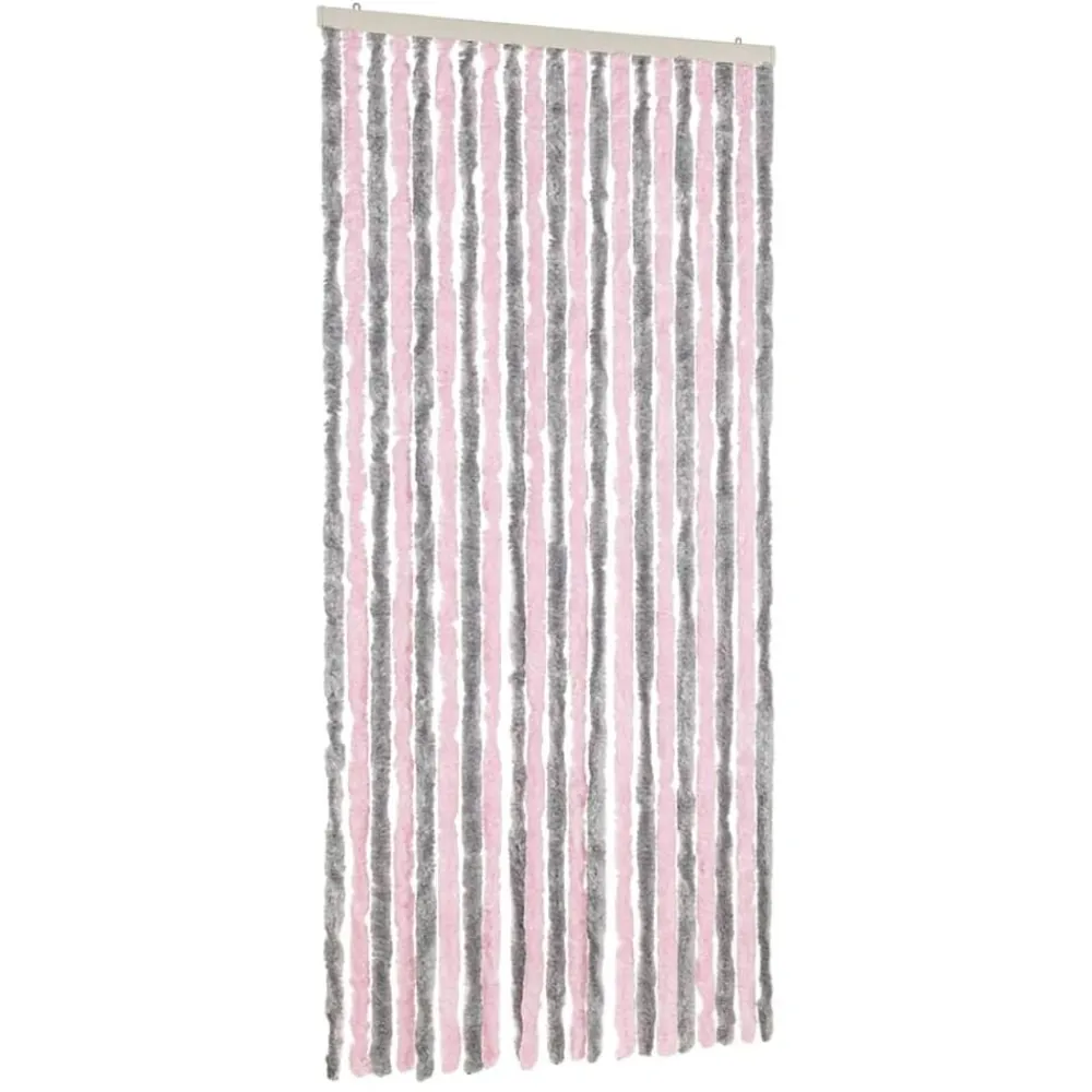 Décorations-vidaXL Rideau anti-mouches gris argenté et rose 90x220 cm chenille Gris et rose