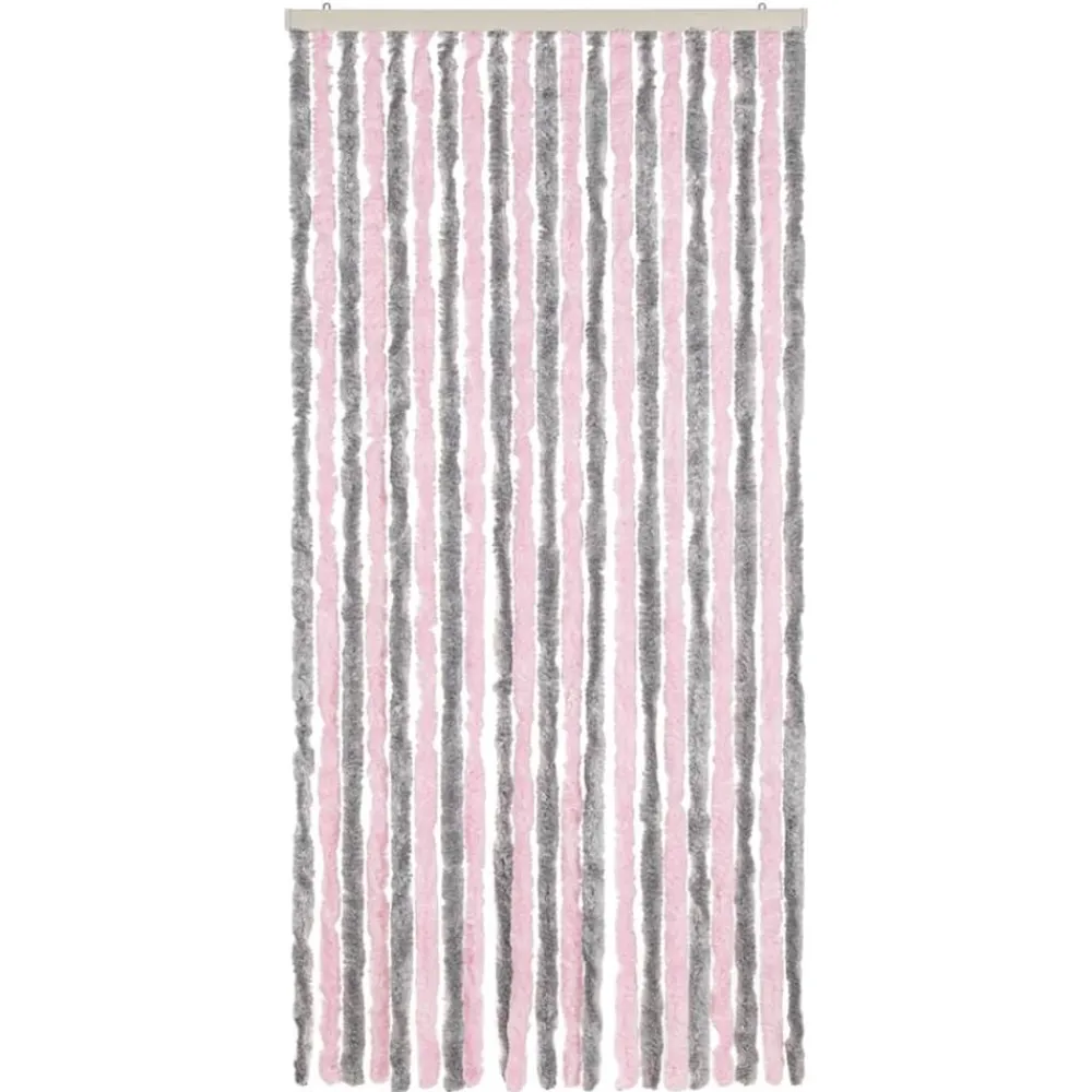 Décorations-vidaXL Rideau anti-mouches gris argenté et rose 90x220 cm chenille Gris et rose