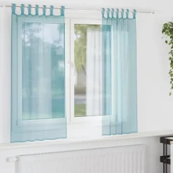 Décorations-vidaXL Rideaux en voile avec passe-tringles 2 pcs Turquoise