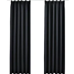 Décorations-vidaXL Rideaux occultants avec crochets 2 pcs 140x175 cm Noir