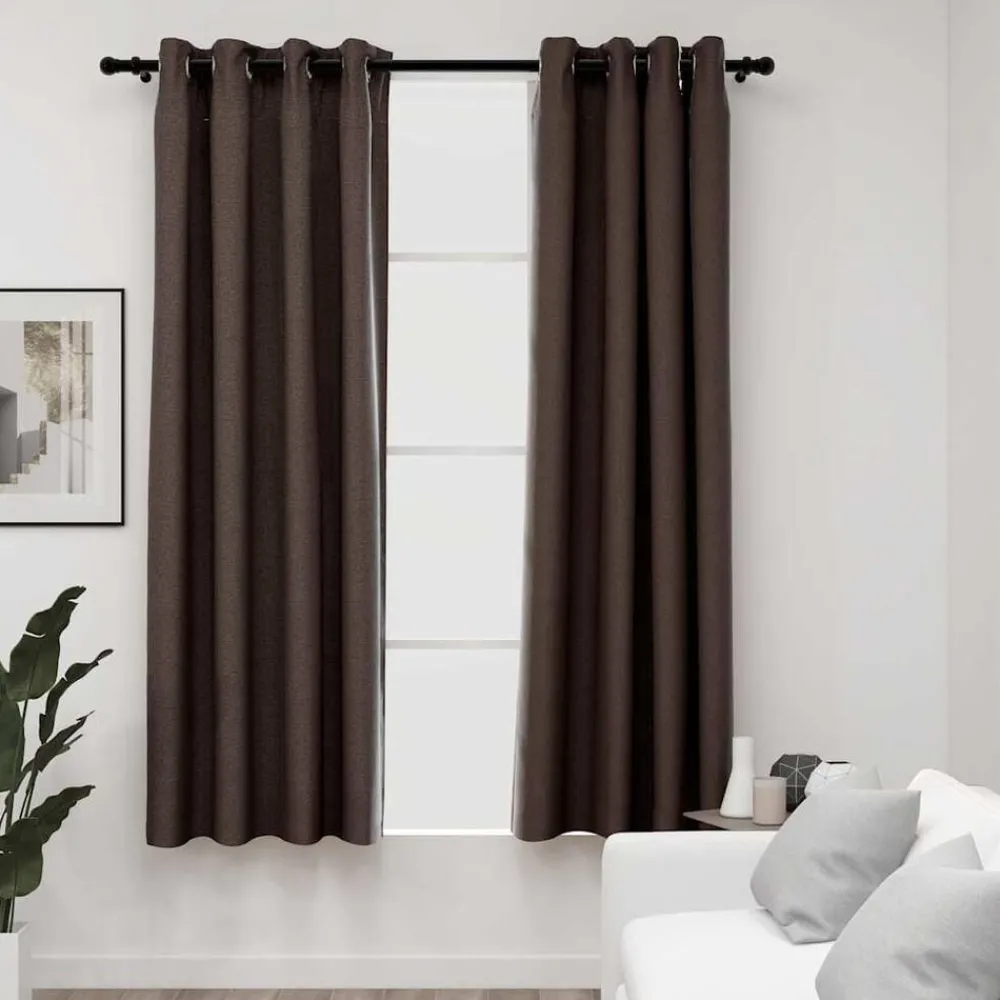 Décorations-vidaXL Rideaux occultants Aspect lin avec œillets 2pcs 140x175cm Taupe