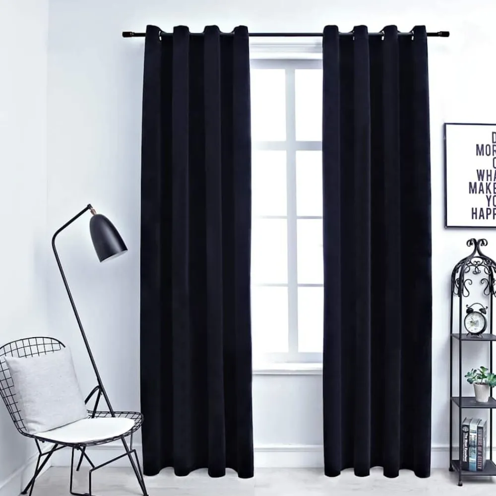 Décorations-vidaXL Rideaux occultants avec anneaux 2 pcs Velours 140x175 cm Noir