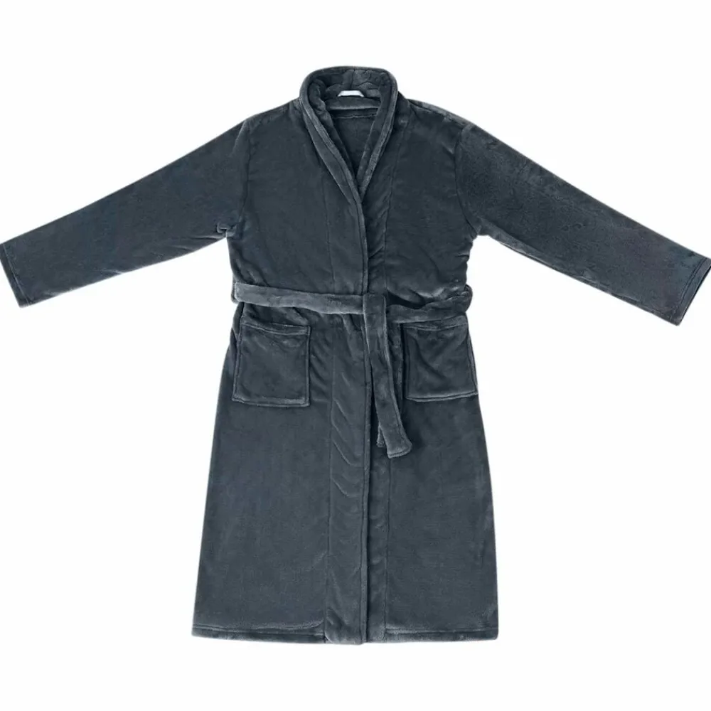 Vêtements & Accessoires-vidaXL Robe de bain sans capuche s Flanelle Bleu marine
