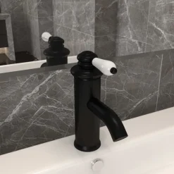 Plomberie-vidaXL Robinet de lavabo de salle de bain 130x180 mm Noir