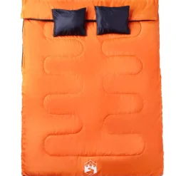 Loisirs De Plein Air-vidaXL Sac de couchage double et oreillers adultes camping 3-4 saisons Orange et noir