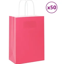 Arts & Loisirs-vidaXL Sacs en papier 50 pcs avec poignées 15x8x21 cm Rose