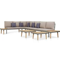 Mobilier De Jardin-vidaXL Salon de jardin 7 places avec coussins Acacia solide Marron Gris