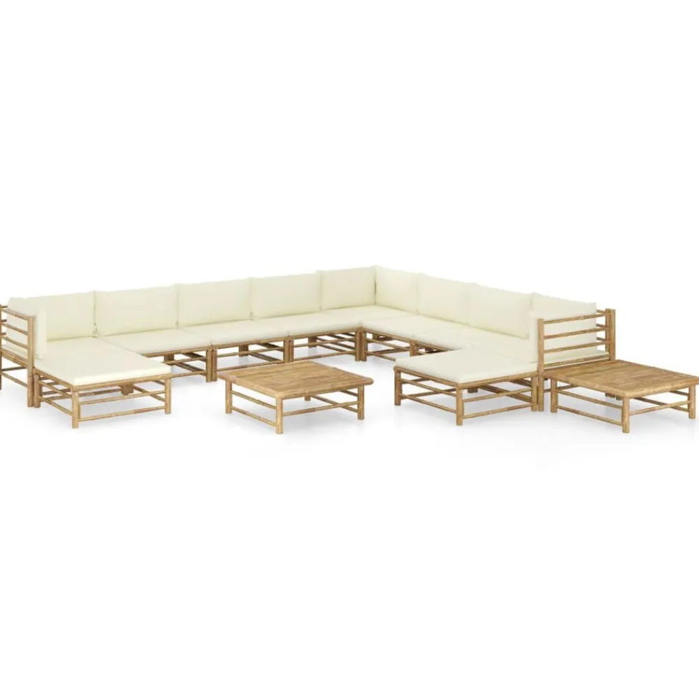 vidaXL Salon de jardin 12 pcs avec coussins blanc crème bambou