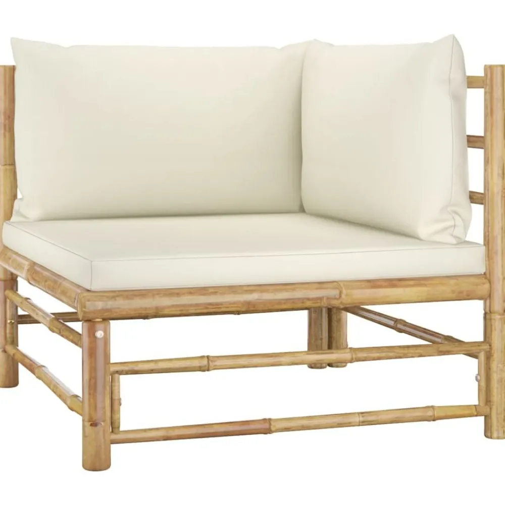vidaXL Salon de jardin 12 pcs avec coussins blanc crème bambou