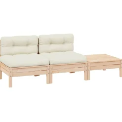 vidaXL Salon de jardin 3 pcs avec coussins crème Bois de pin massif