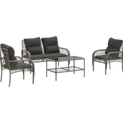 Mobilier De Jardin-vidaXL Salon de jardin 4 pcs avec coussins gris résine tressée gris et gris foncé