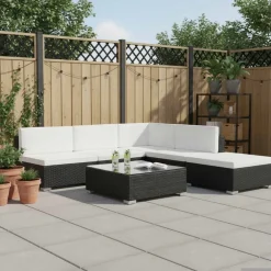 Mobilier De Jardin-vidaXL Salon de jardin 6 pcs avec coussins résine tressée Noir