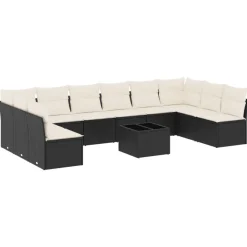 vidaXL Salon de jardin 11 pcs avec coussins noir résine tressée