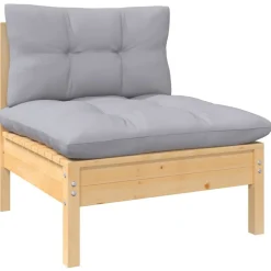 Mobilier De Jardin-vidaXL Salon de jardin 3 pcs avec coussins gris Bois de pin massif Marron et gris