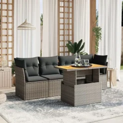 Mobilier De Jardin-vidaXL Salon de jardin 5 pcs avec coussins résine tressée Gris