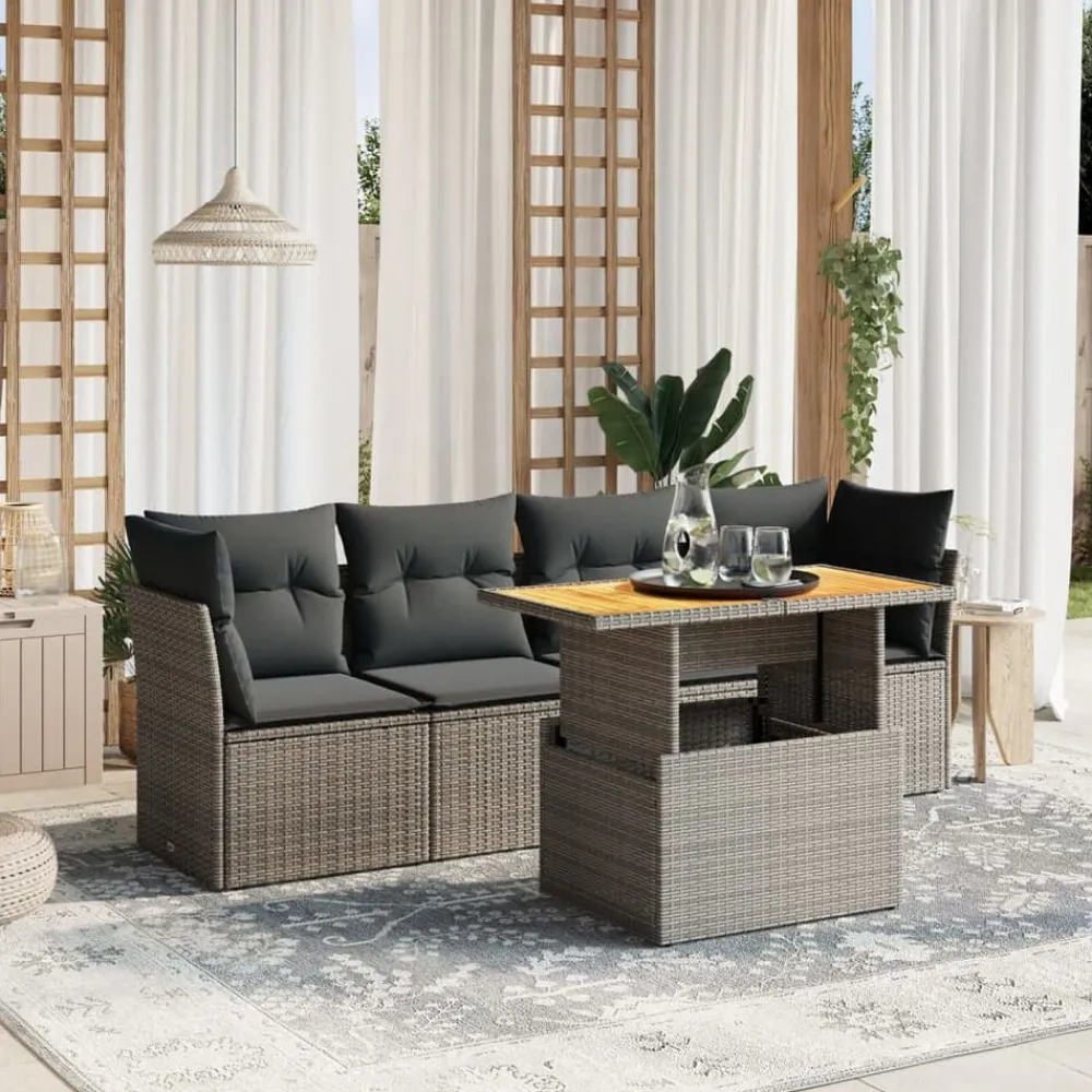 Mobilier De Jardin-vidaXL Salon de jardin 5 pcs avec coussins résine tressée Gris