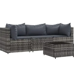 Mobilier De Jardin-vidaXL Salon de jardin 4 pcs avec coussins Résine tressée Gris
