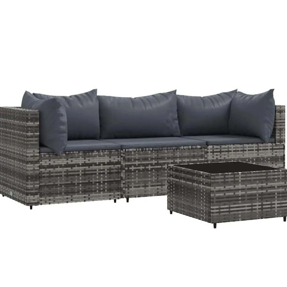 Mobilier De Jardin-vidaXL Salon de jardin 4 pcs avec coussins Résine tressée Gris