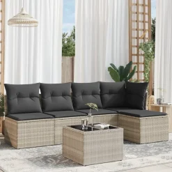 Mobilier De Jardin-vidaXL Salon de jardin 6 pcs avec coussins résine tressée Gris clair