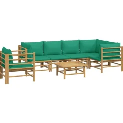 Mobilier De Jardin-vidaXL Salon de jardin 7 pcs avec coussins vert bambou
